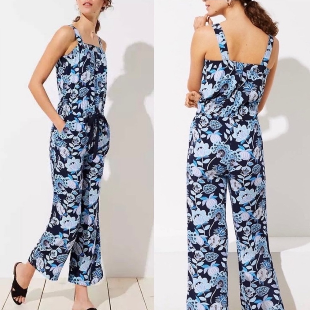 LOFT Blue Pineapple Floral Jumpsuit- Size 6